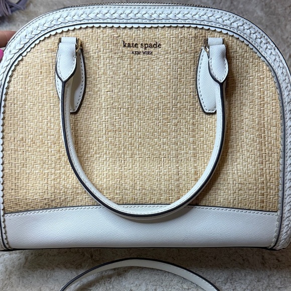 Kate Spade Reiley Straw Dome Satchel Tan and White - Picture 2 of 14